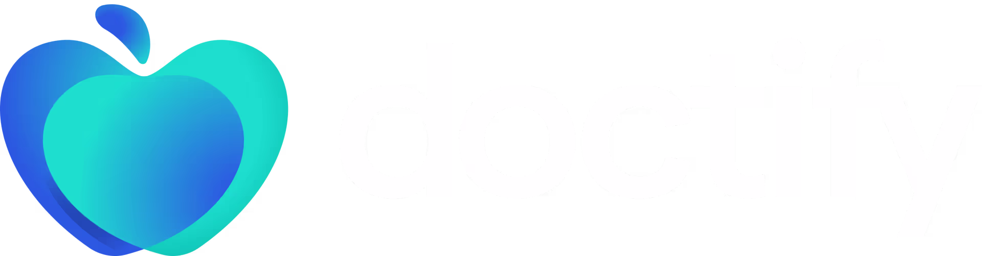 Doctify logo with stylized blue and turquoise heart-shaped apple icon.