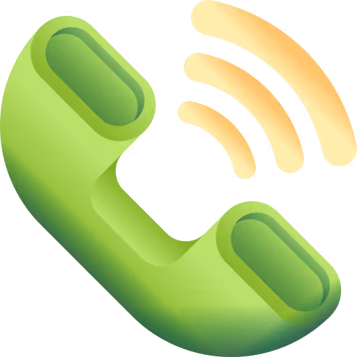 Green 3D phone handset icon with three orange curved lines indicating a call or signal.