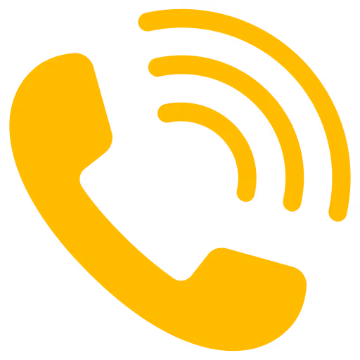 Yellow phone handset icon with three curved signal waves indicating a call.