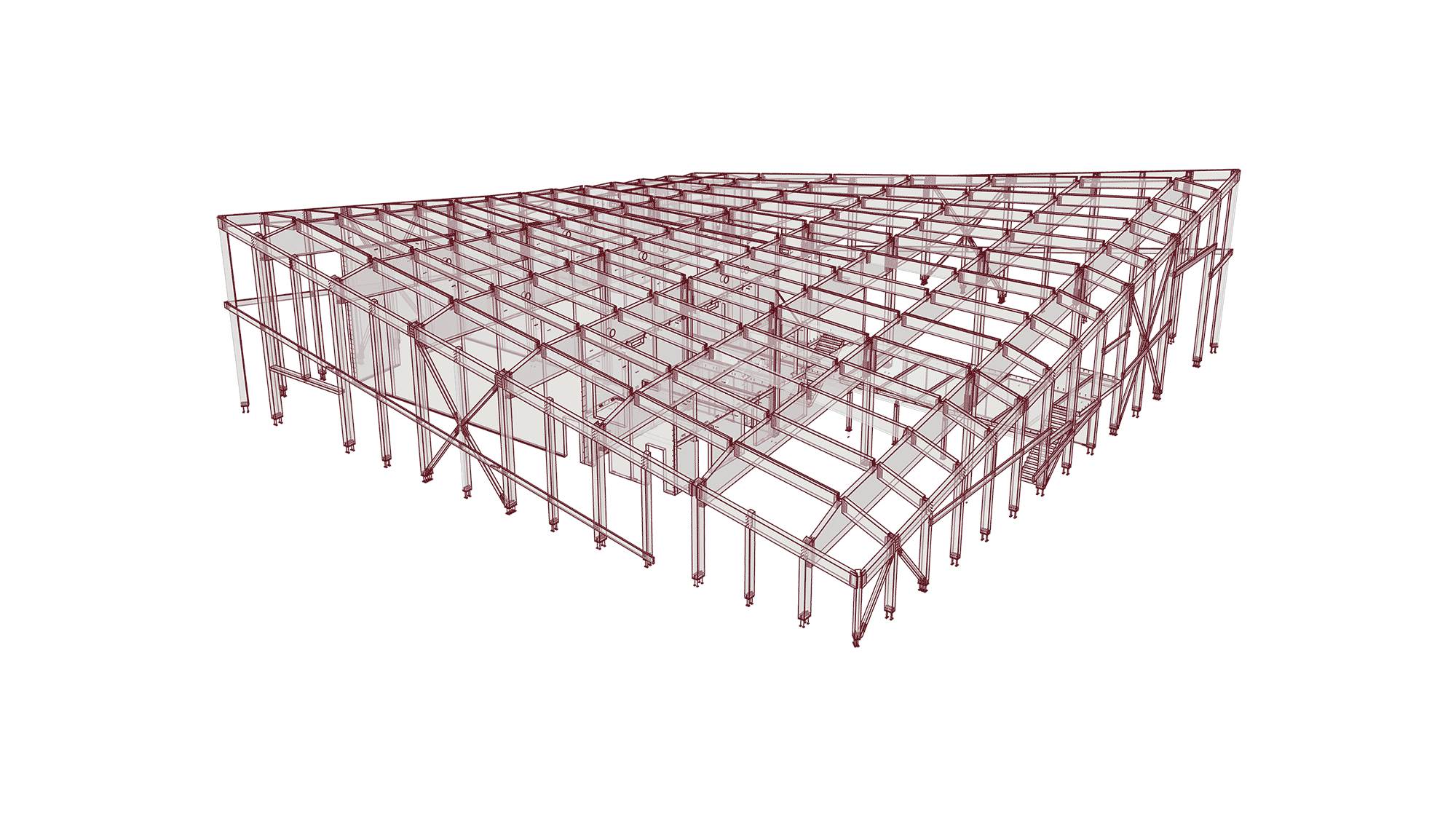 Montagemodel: de houtconstructie voorbereid op montage op de bouwplaats.