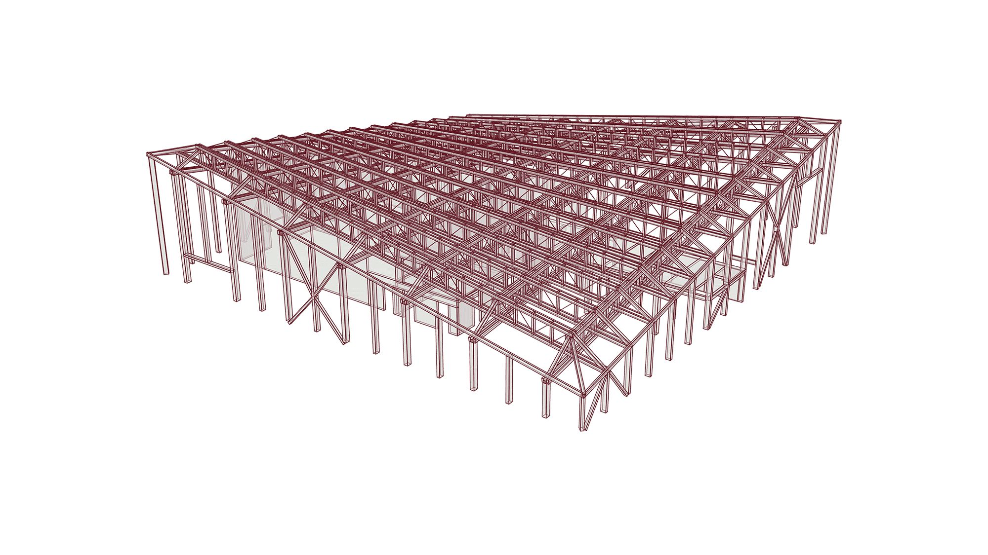 Schetsmodel in 3D: de hoofdvorm en constructieve opzet van de houtconstructie.