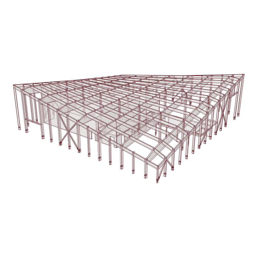 Productiemodel: verbindingen, uitsparingen en details uitgewerkt tot op productieniveau.