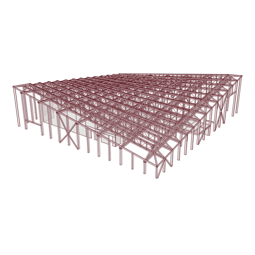 Schetsmodel in 3D: de hoofdvorm en constructieve opzet van de houtconstructie.