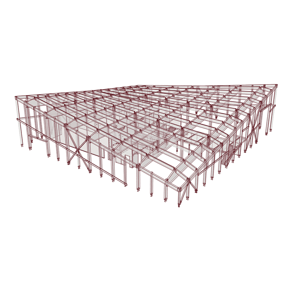 Montagemodel: de houtconstructie voorbereid op montage op de bouwplaats.