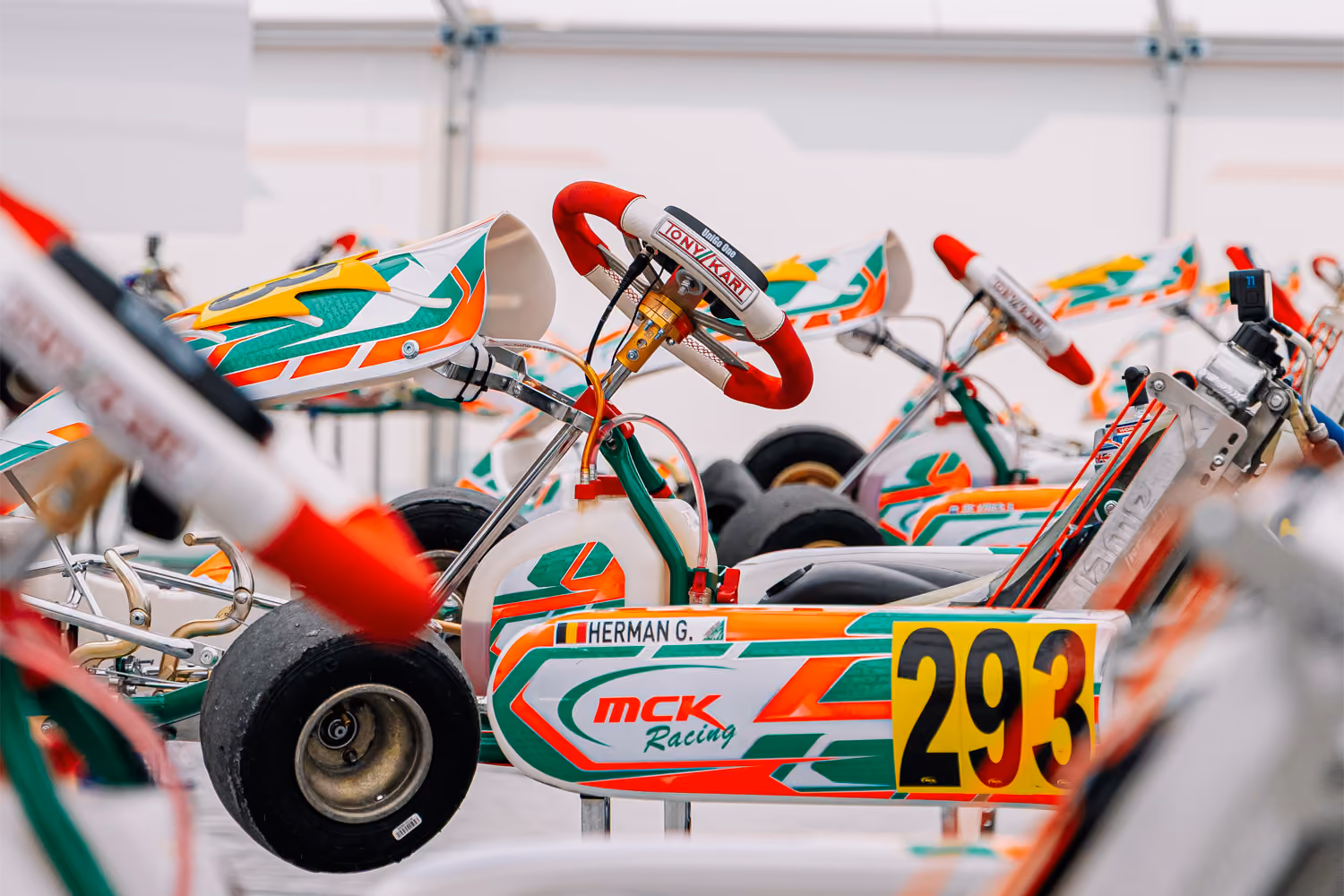 MCK Racing race karts parked in the team tent
