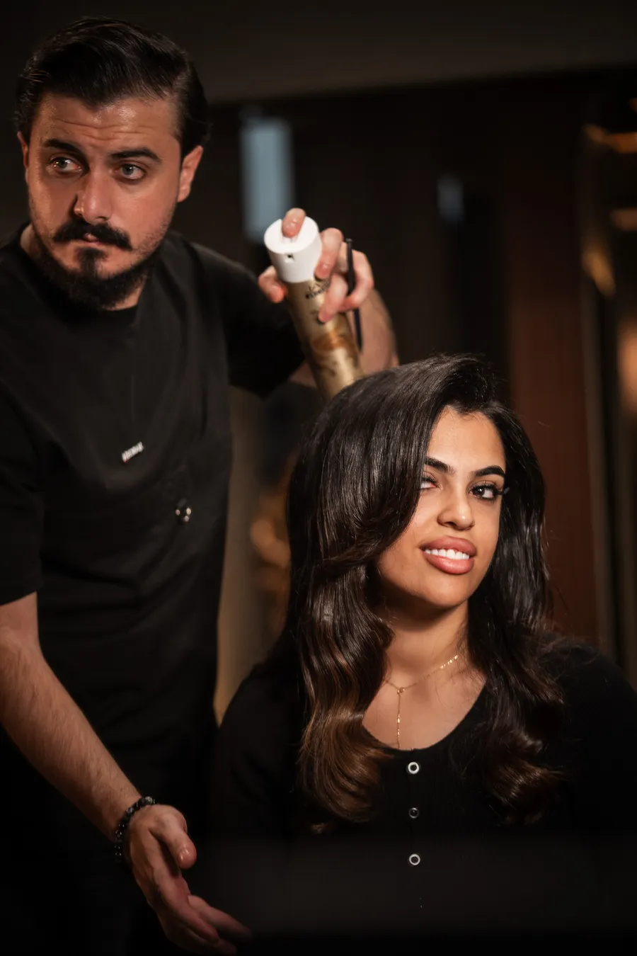 Essa Makhoul finishing a long-lasting blow dry at March14 in Dubai