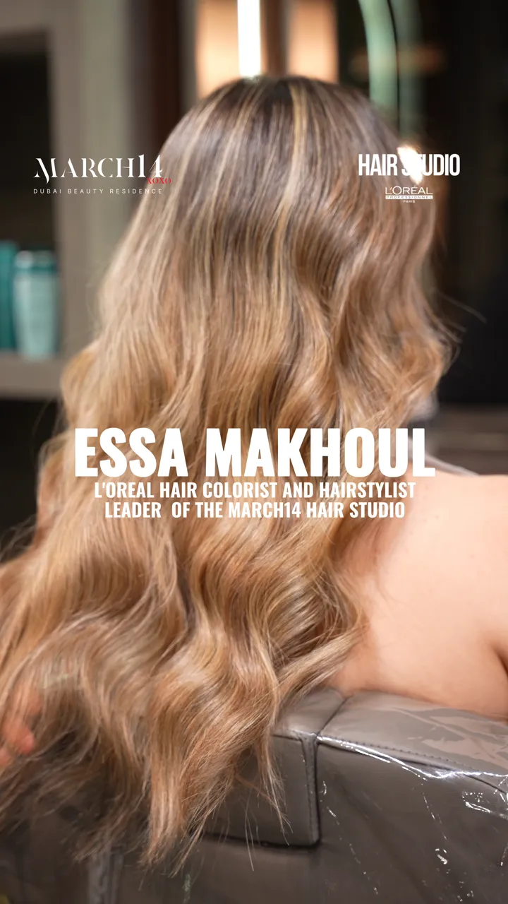 Blond highlights by Essa Makhoul at March14 Hair Studio, Dubai