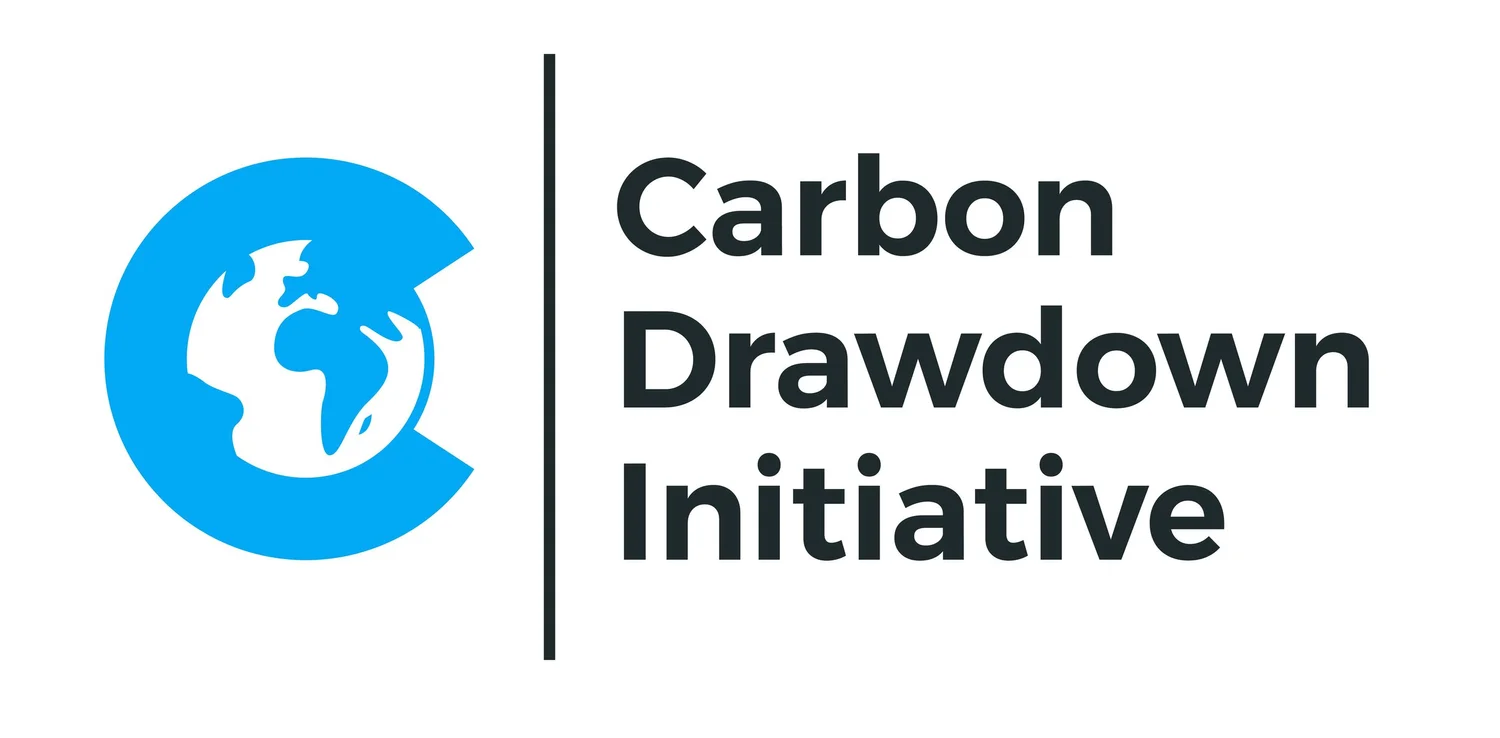 Logo of Carbon Drawdown Initiative with a blue stylized letter C enclosing a white globe and the initiative name in black text.
