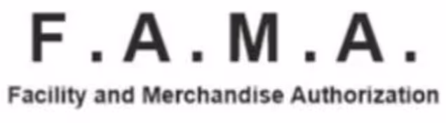 Text logo with acronym F.A.M.A. above the words Facility and Merchandise Authorization.