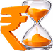 Orange rupee symbol with an hourglass filled with sand beside it.