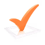 Orange check mark inside a tilted square checkbox.