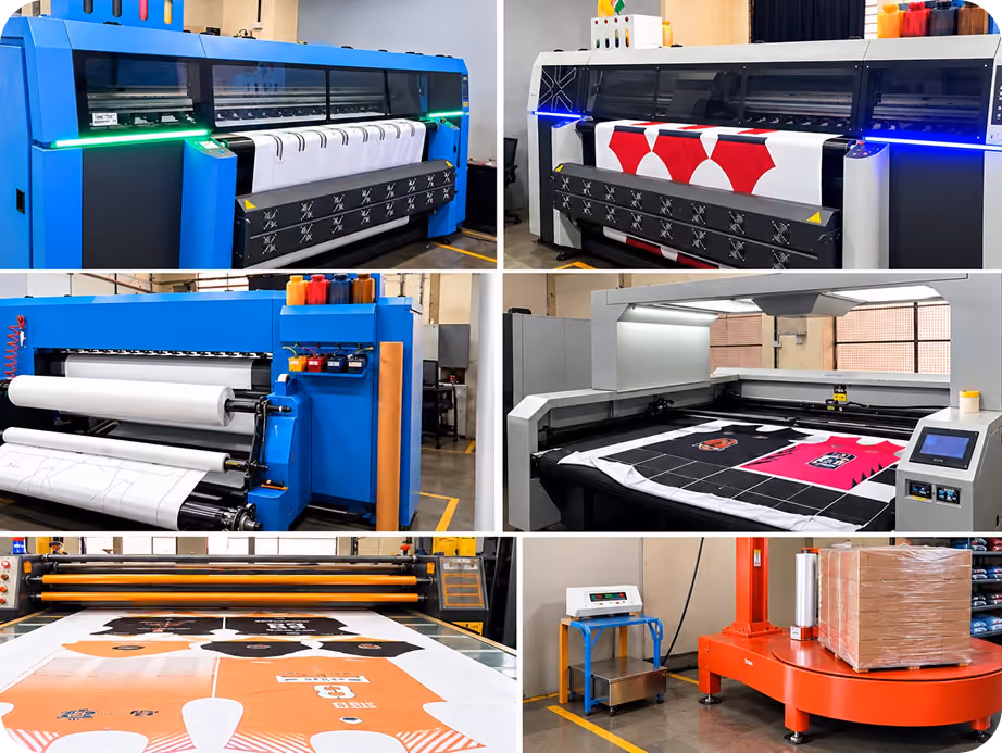 Laser cutting machine etching hat templates onto fabric with a computer screen displaying vector designs in a workshop.