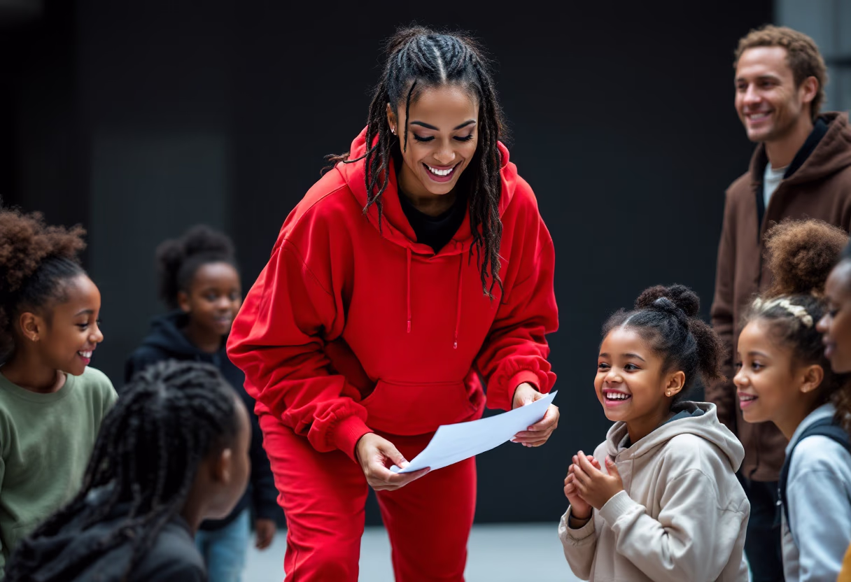 image of volunteer teaching children