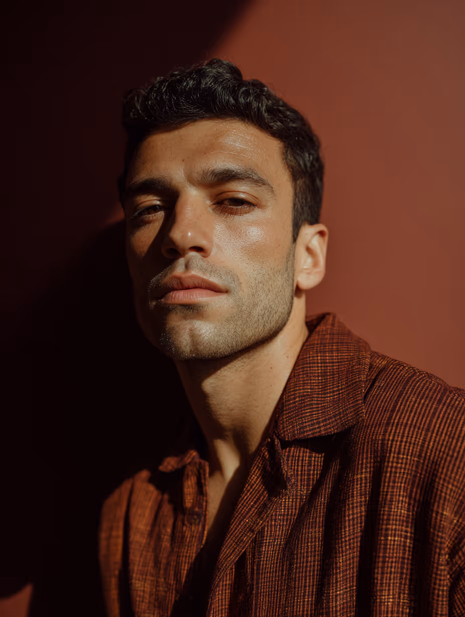 Close-up of hands with beige nail polish and a gold ring on a finger.