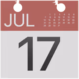 Kalendarz wskazujący datę 17 lipca z czerwonym nagłówkiem i dwoma ozdobami choinkowymi.