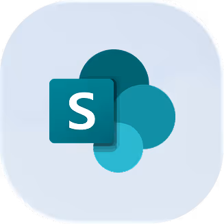 Microsoft SharePoint logo with overlapping solid teal circles and a teal square containing a white letter S.
