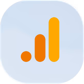 Google Analytics logo with three ascending vertical bars in orange and yellow on a rounded light blue background.