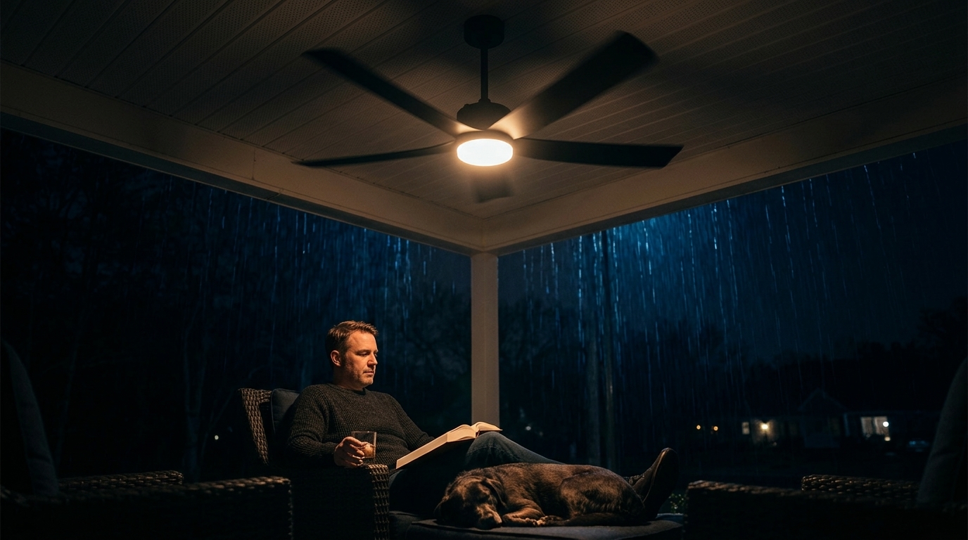 The Solar Breeze ceiling fan in outdoor setting