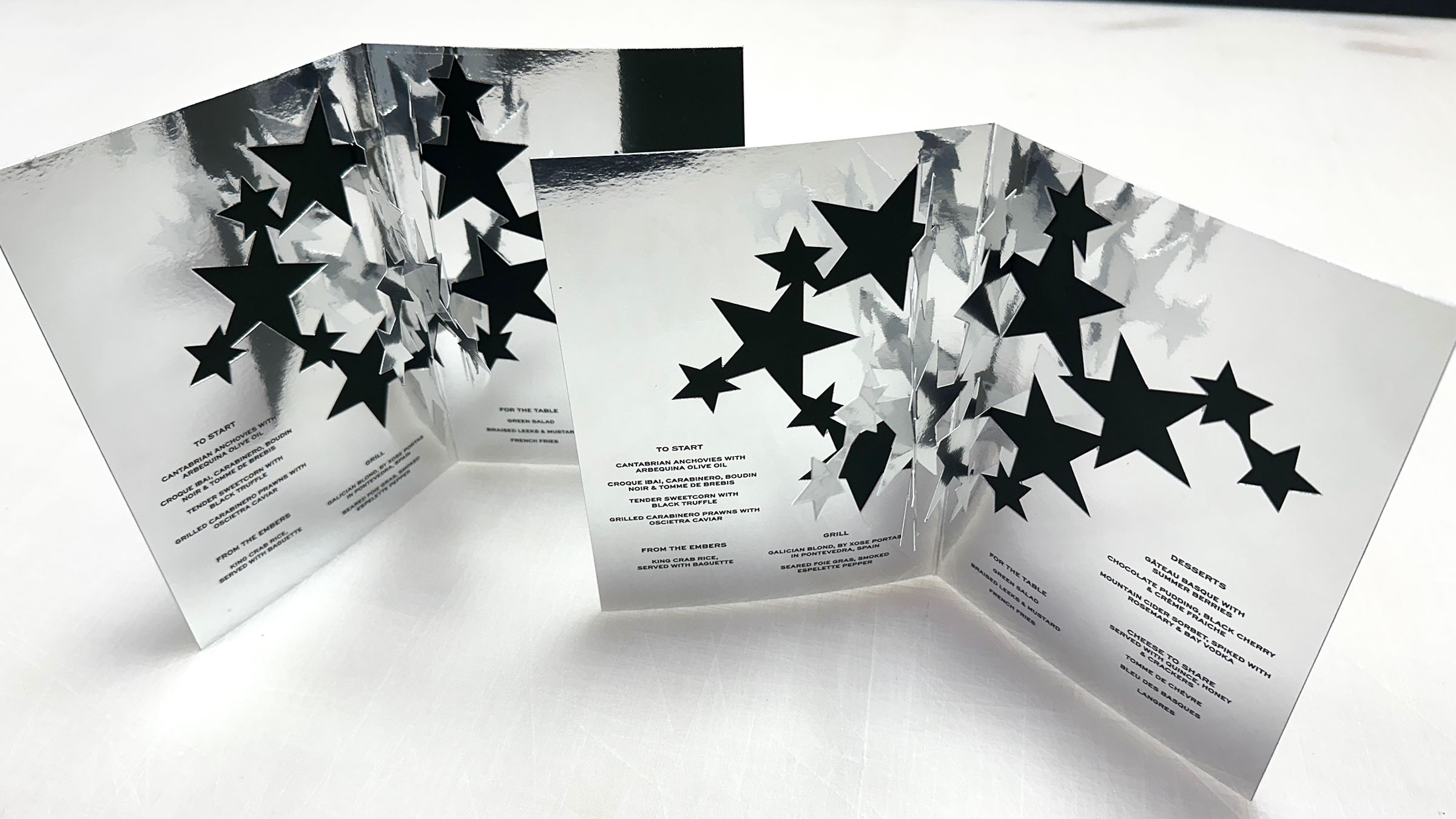 Metallic finish paper invitations with 3D paper stars