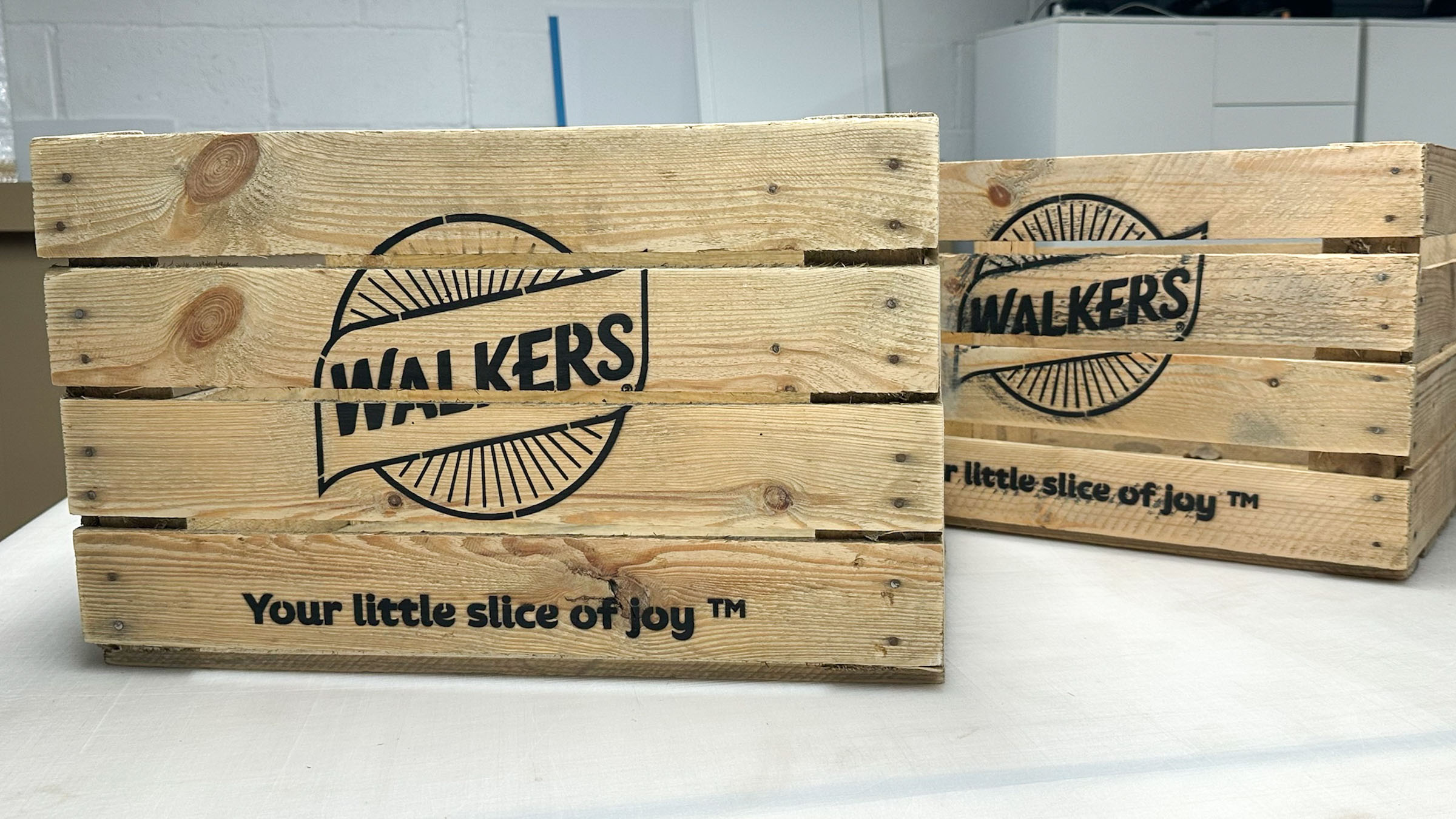 Laser engraved wood crate for a Walker's PR box