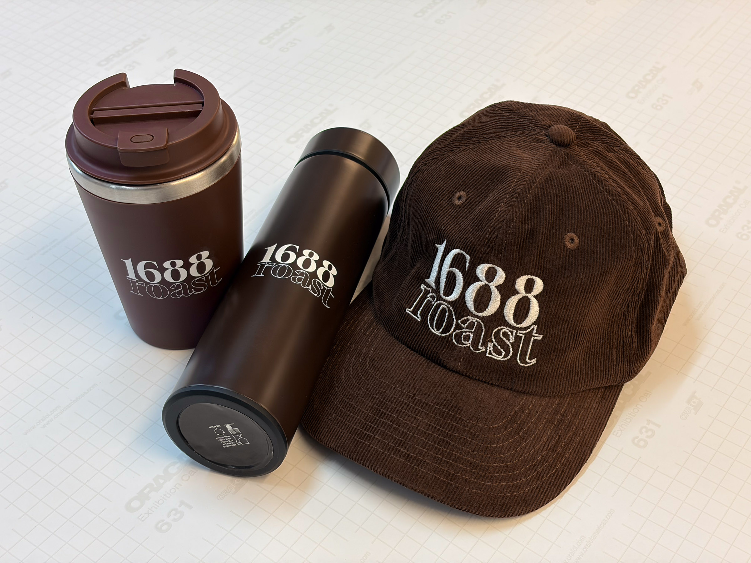 Branded cups and embroidered hats