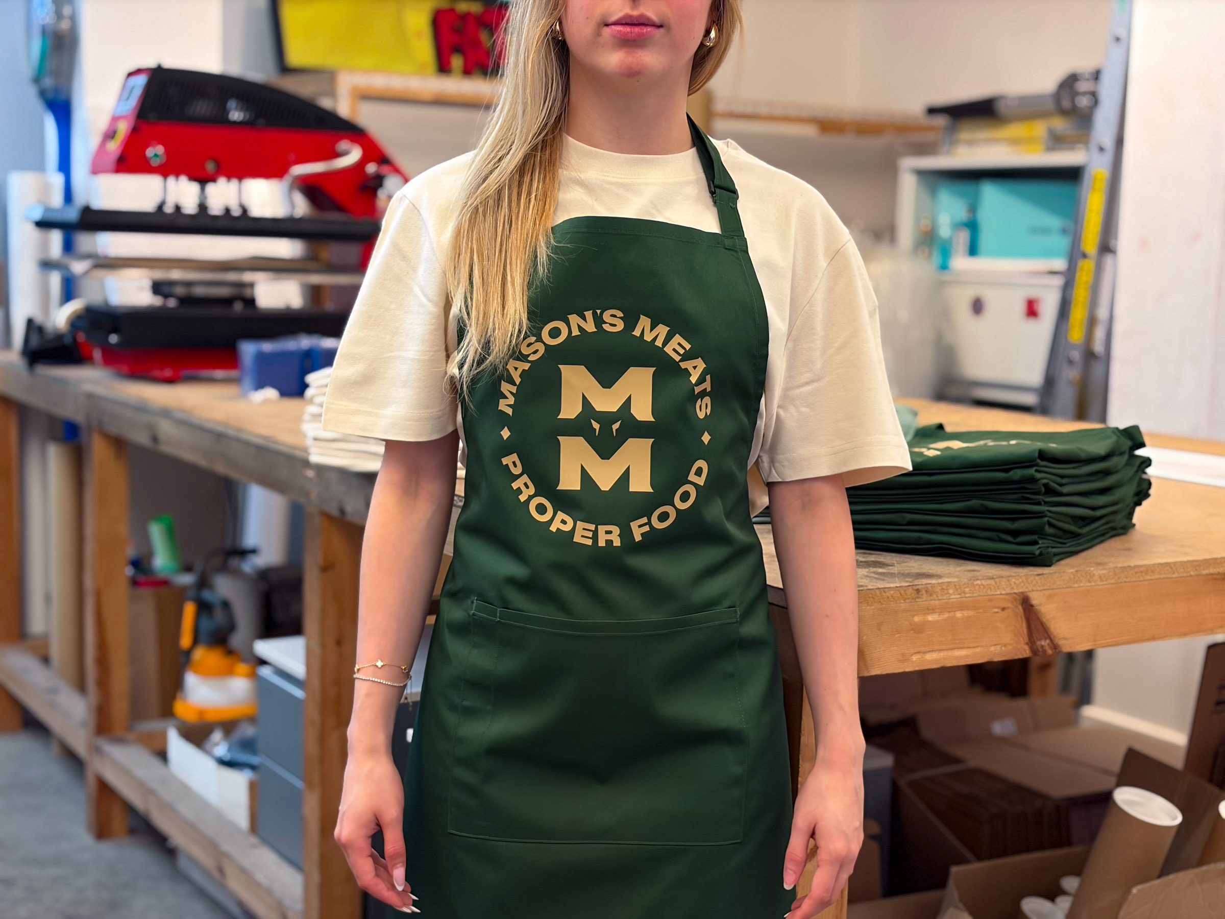 Branded aprons and t-shirts
