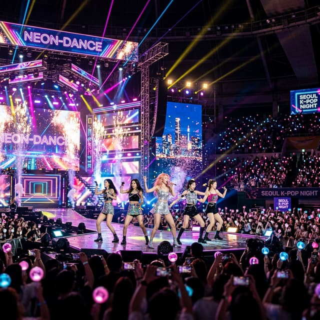 Un concierto de un grupo K-Pop con sus fans animando