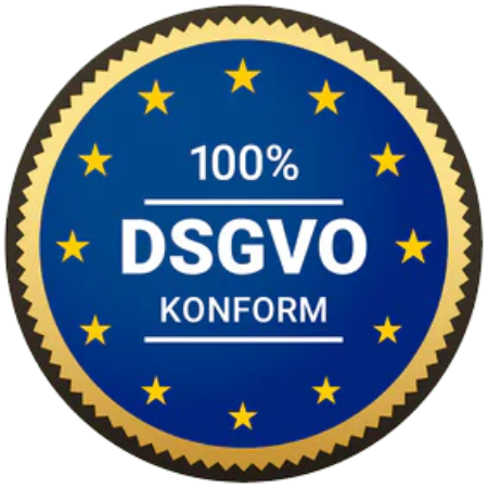 Gold and blue security seal indicating 100% GDPR compliance for secure data and CV processing.