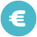 White euro currency symbol inside a blue circle icon.