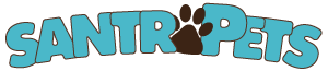 Santropets logo with a paw print replacing the letter O.