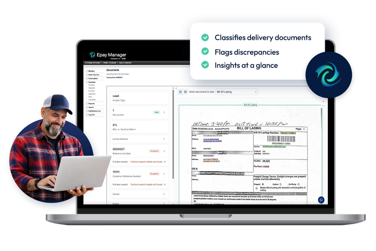 AI freight audit software analyzing bill of lading document to detect discrepancies and provide invoice insights