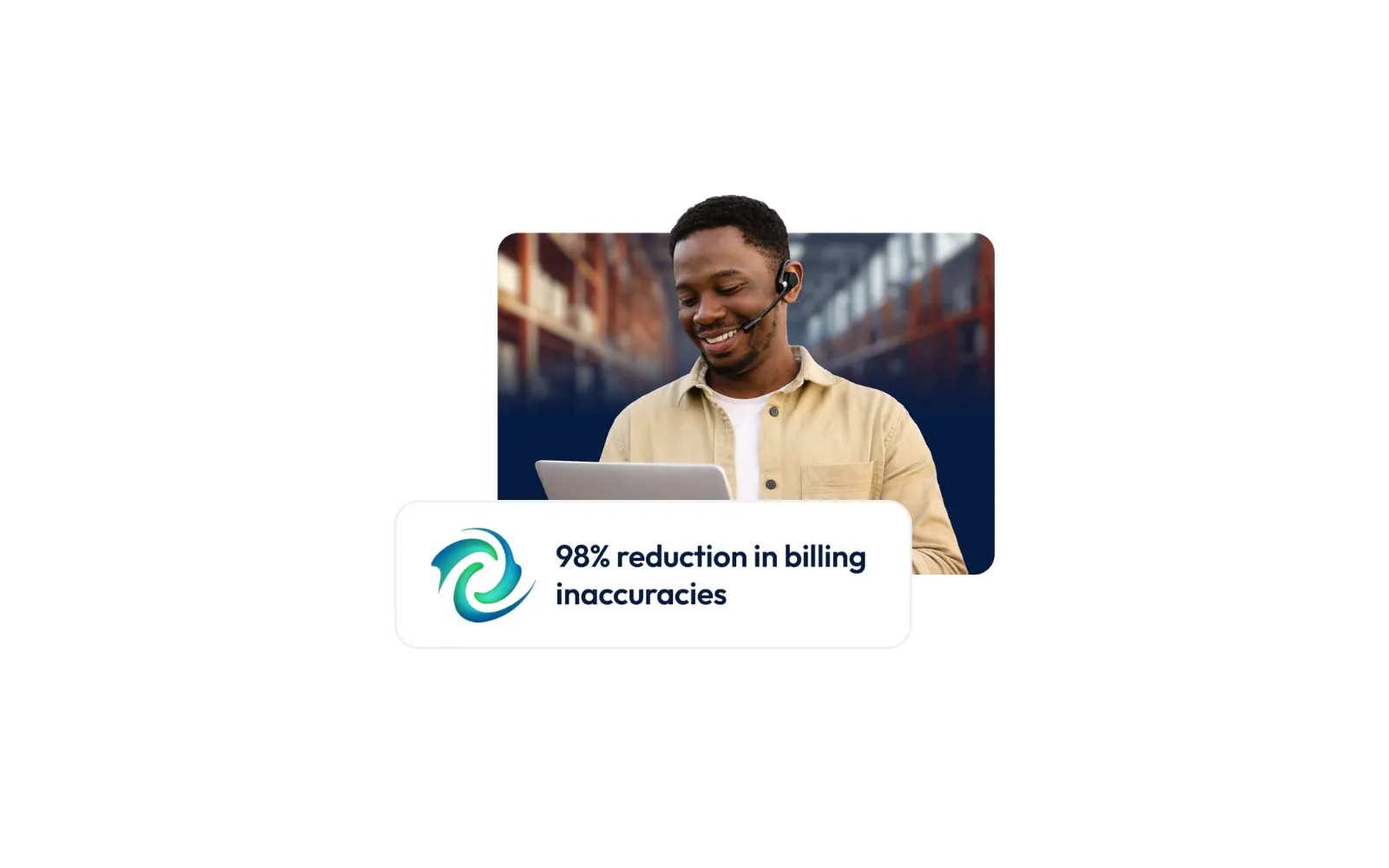 Representative using a tablet beside an Epay Manager billing-accuracy callout.