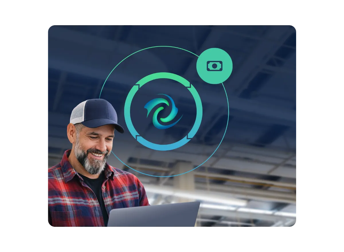 Carrier using a laptop beneath the Epay Manager logo and a payment symbol.