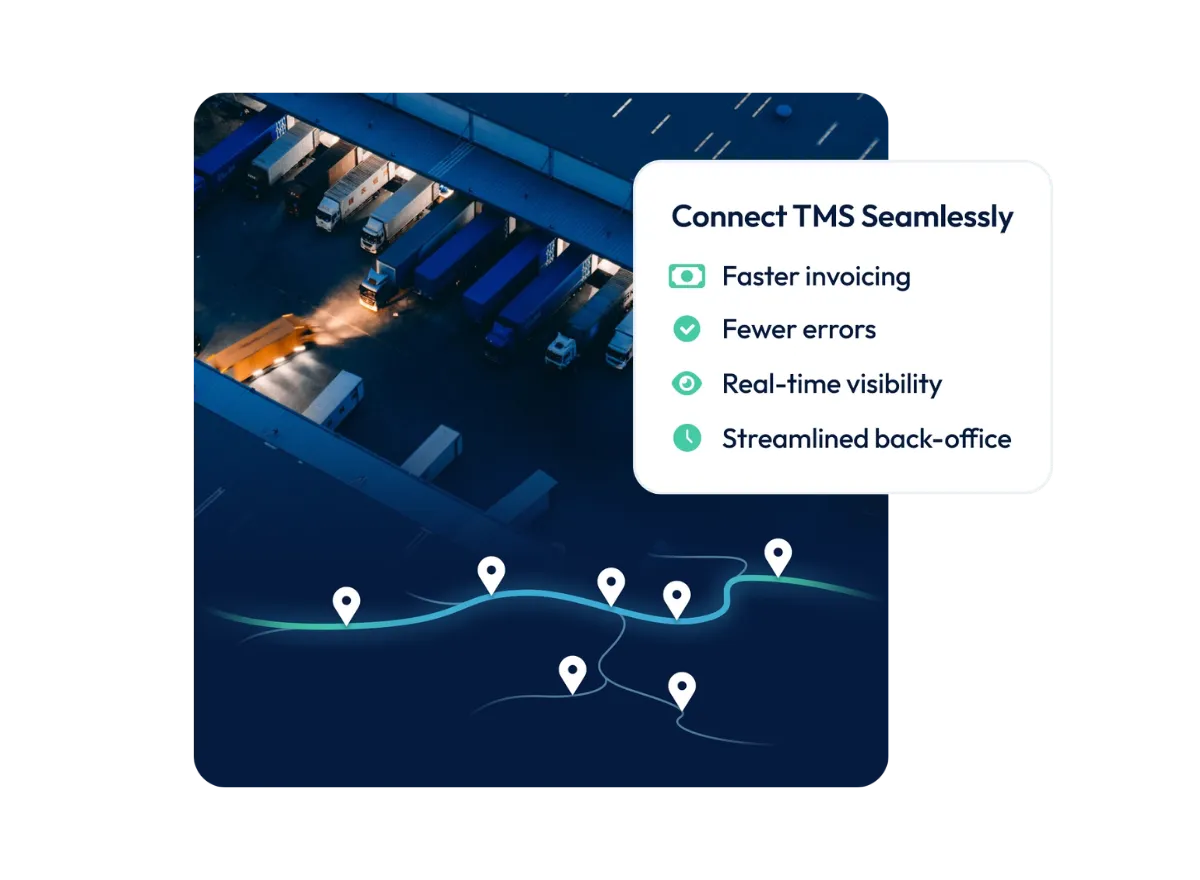 Connected freight locations beside TMS integration features for invoicing, visibility, and back-office workflows.