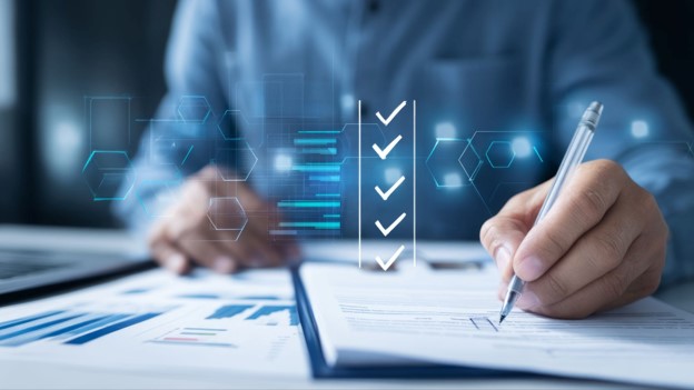 Digital checklist overlay representing freight invoice audit and error verification process.