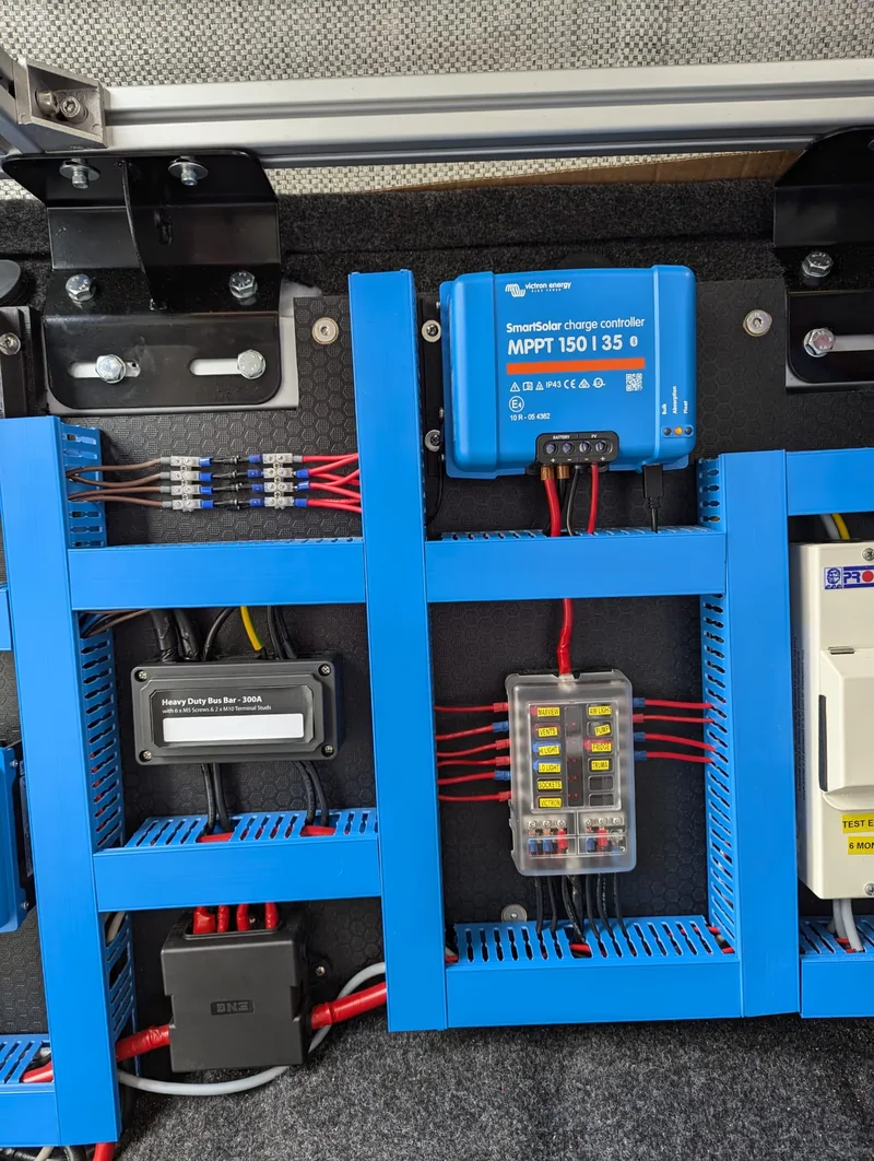 Professional motorhome electrical installation board with Victron components