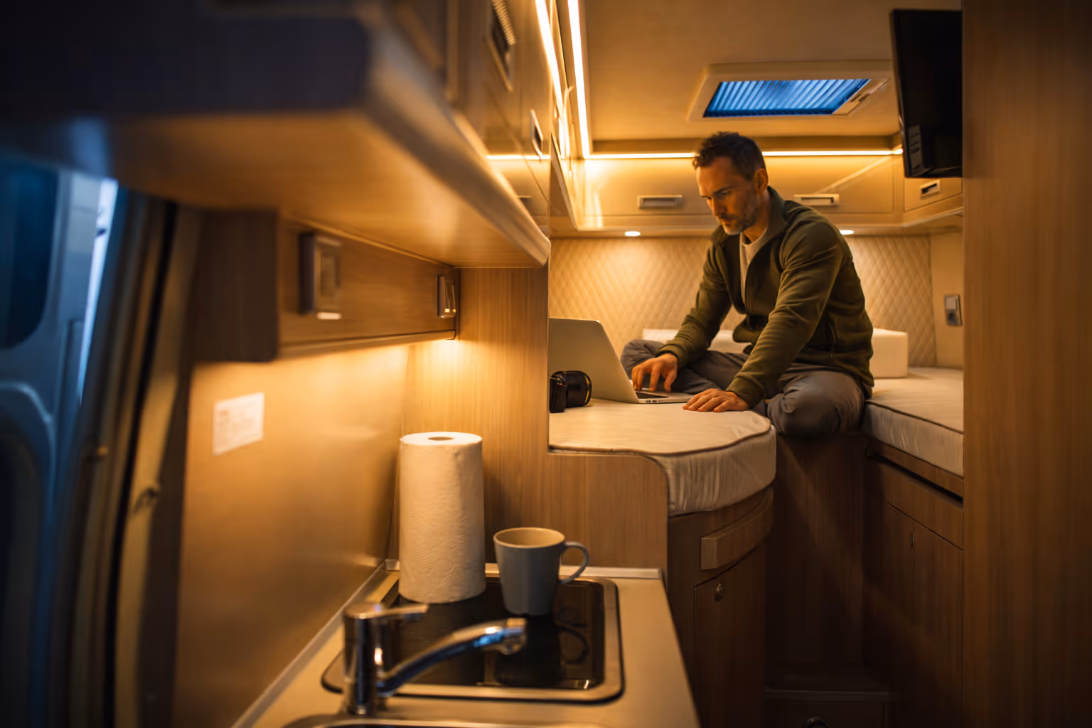 Campervan interior electrical control panel and power system installation