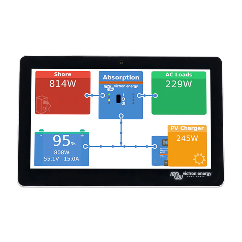 Victron GX system control display showing campervan electrical system status
