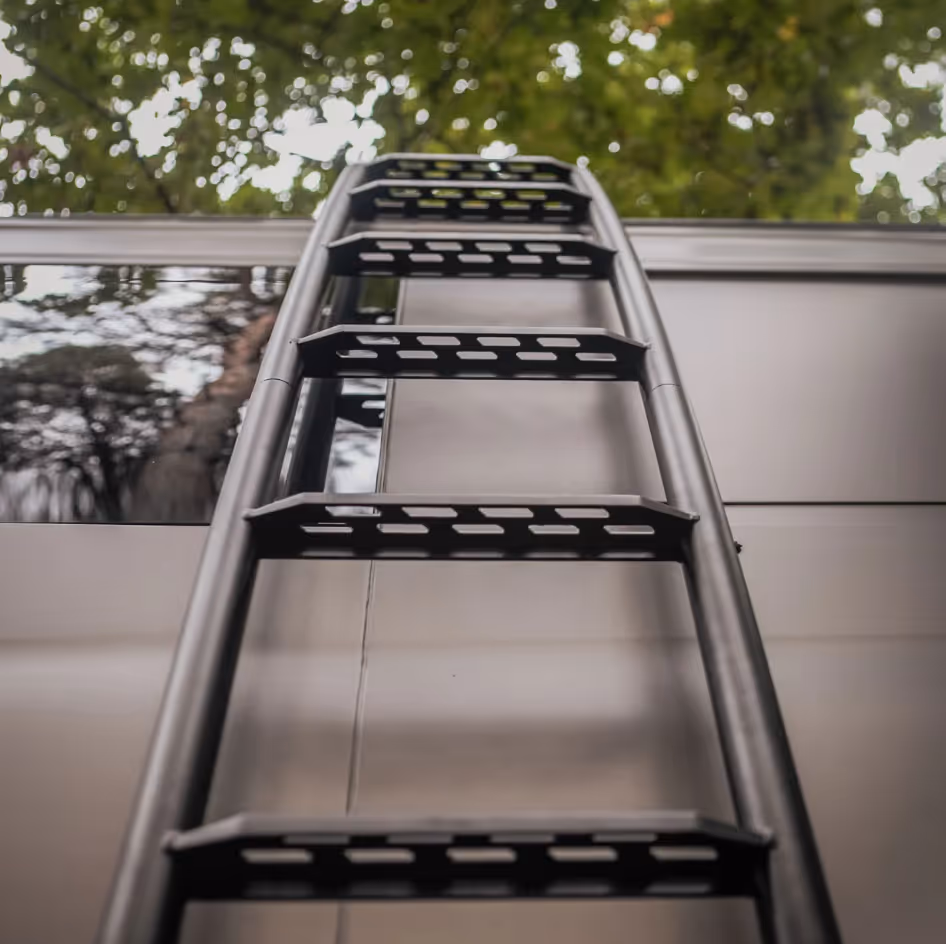 Campervan rear ladder and roof rack system