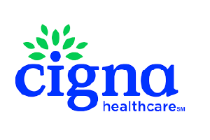 Cigna Healthcare logo with blue text and green leaf design above it.