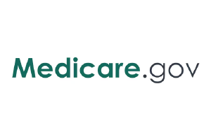 Medicare.gov text logo in green and gray on white background.