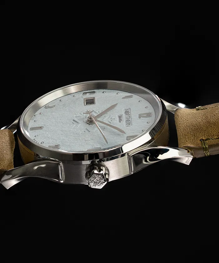 Northern Watches NW2 Northerner watch with silver case, light stone dial and leather strap
