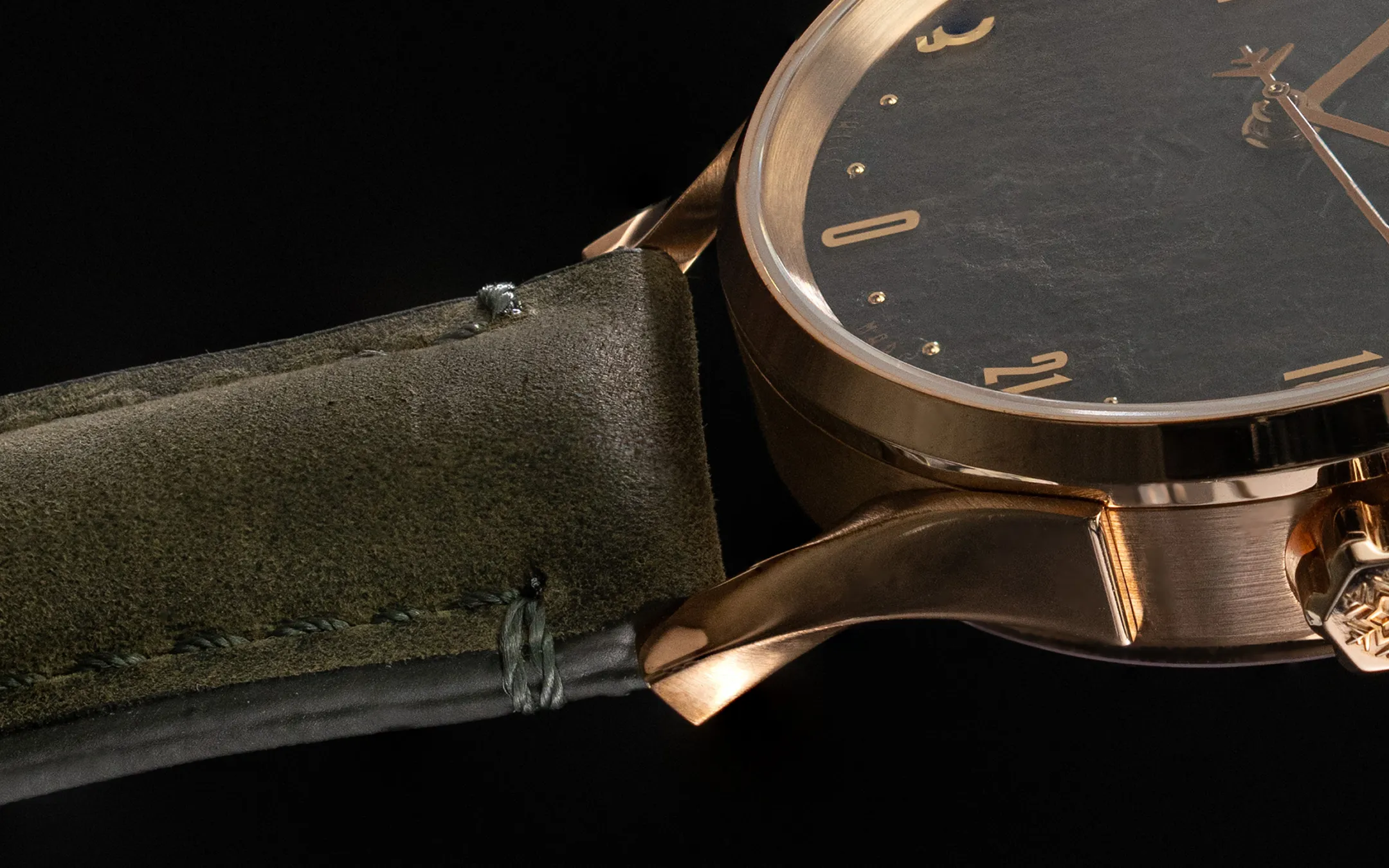 Northern Watches Bronze Age watch showing the luxury leather strap and bronze case in close-up