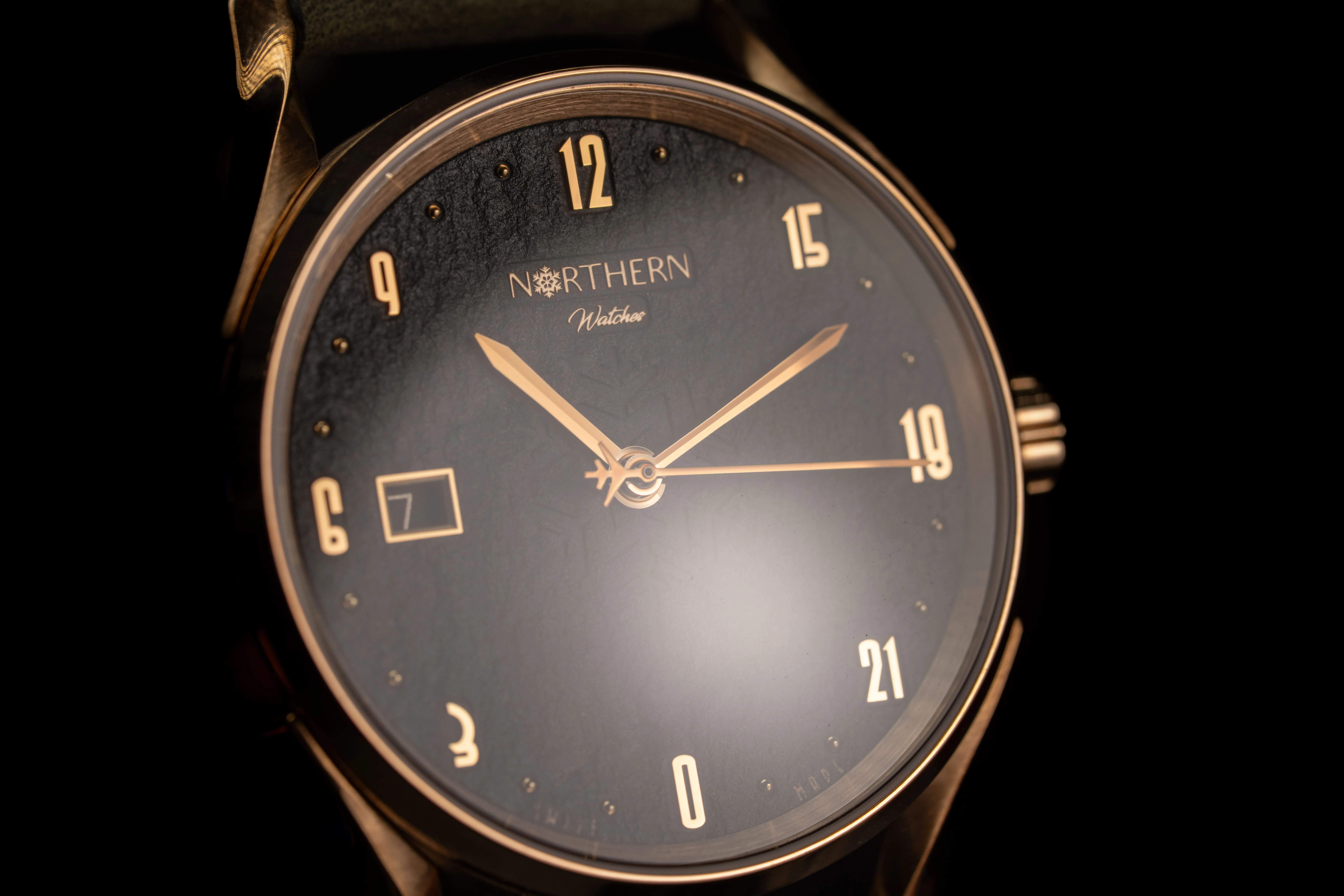 Northern Watches Bronze Age watch with bronze case and dark dial