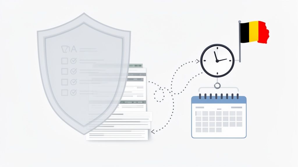 Beveiligde documenten en deadlines voor compliance, met een Belgische context van tijd en kalender.