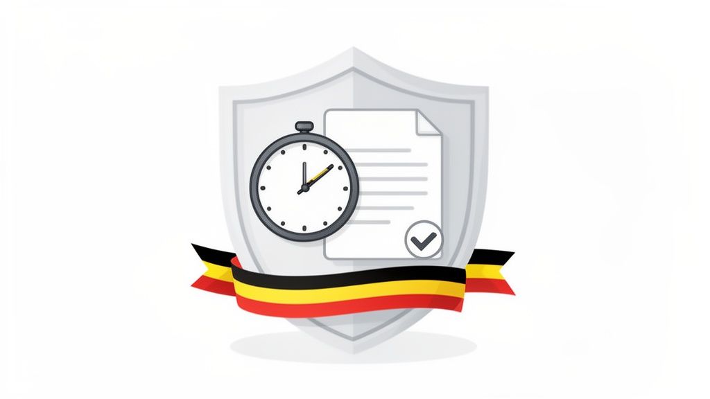 Schild met klok, goedgekeurd document en Belgisch lint, symboliseert werktijdregistratie.