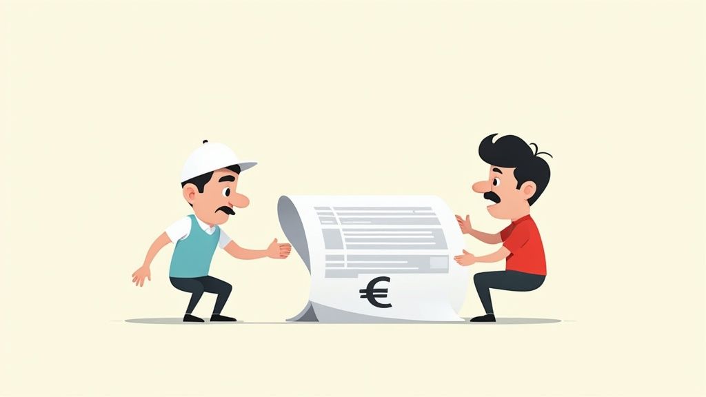 Una persona revisando documentos de finiquito con una calculadora