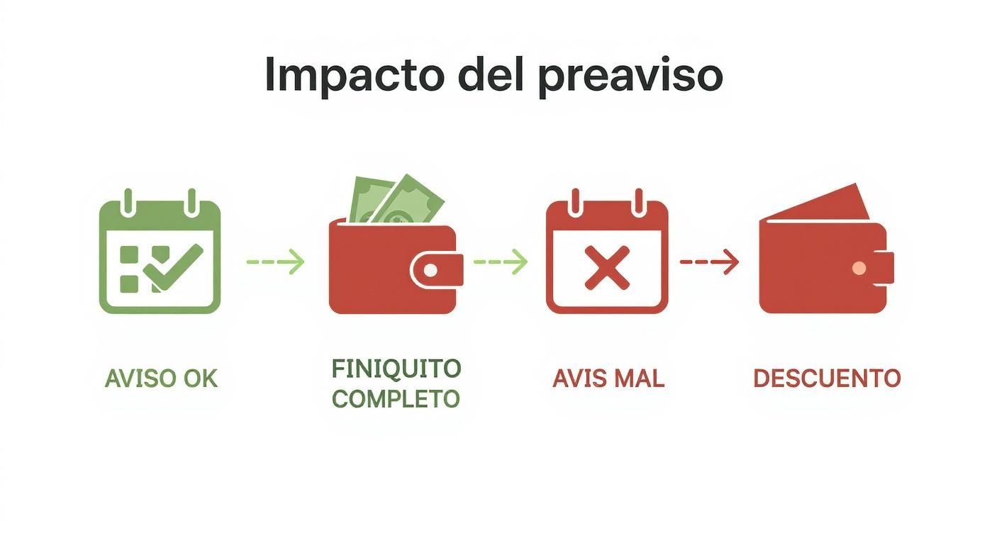 Infografía que muestra el impacto del preaviso en el finiquito.