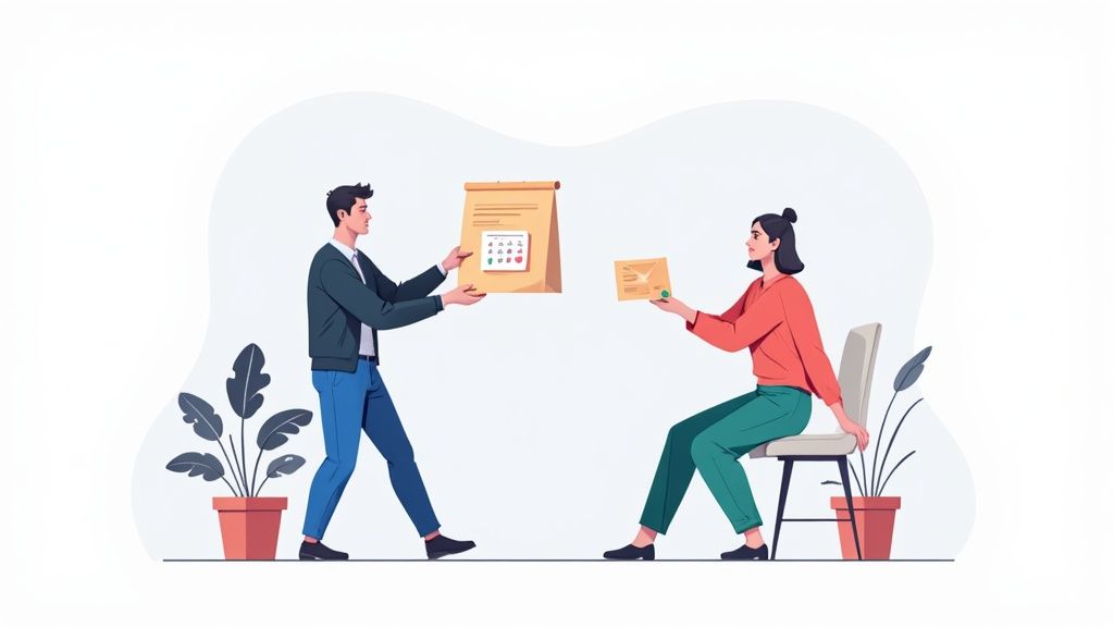 Un gerente revisando un plan de personal en una tablet con gráficos de fondo