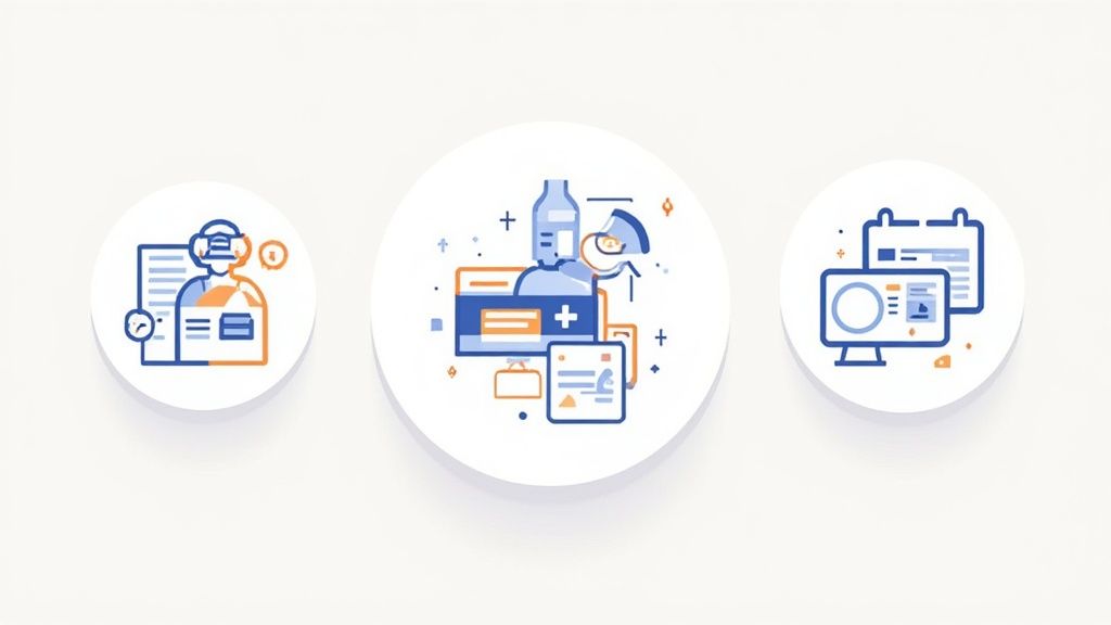 Una empleada de hostelería usando una tablet para gestionar reservas y pedidos.